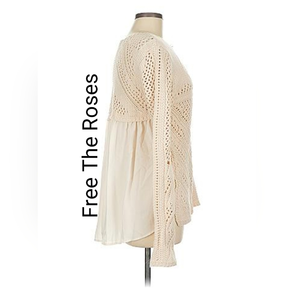 Anthropology Free The Roses Cream Crochet Pullover Sweater Medium EUC